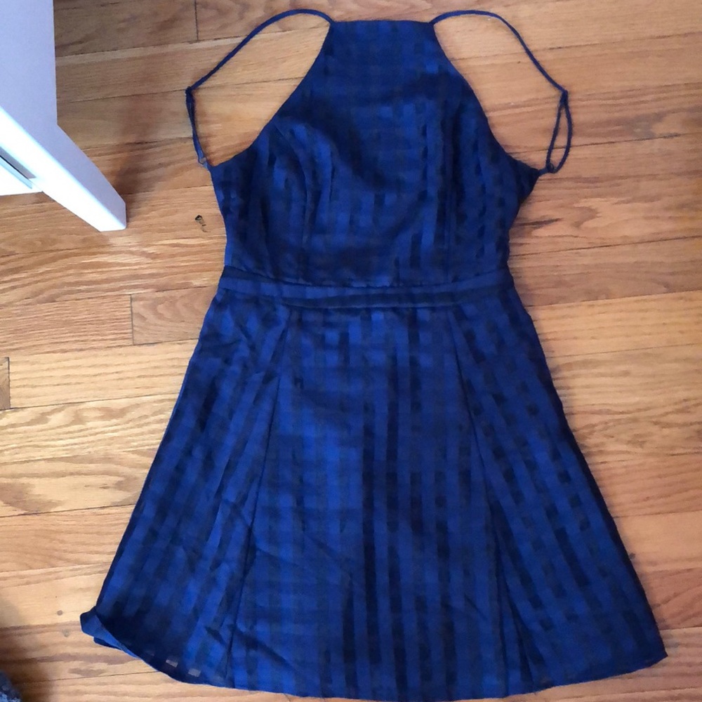 Blue checkered dress.